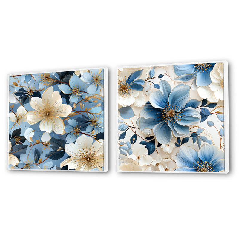 Ensemble de 2 ensembles de collage floraux carrés anglais, Cadre flottant blanc, H 36 po x l 73 po