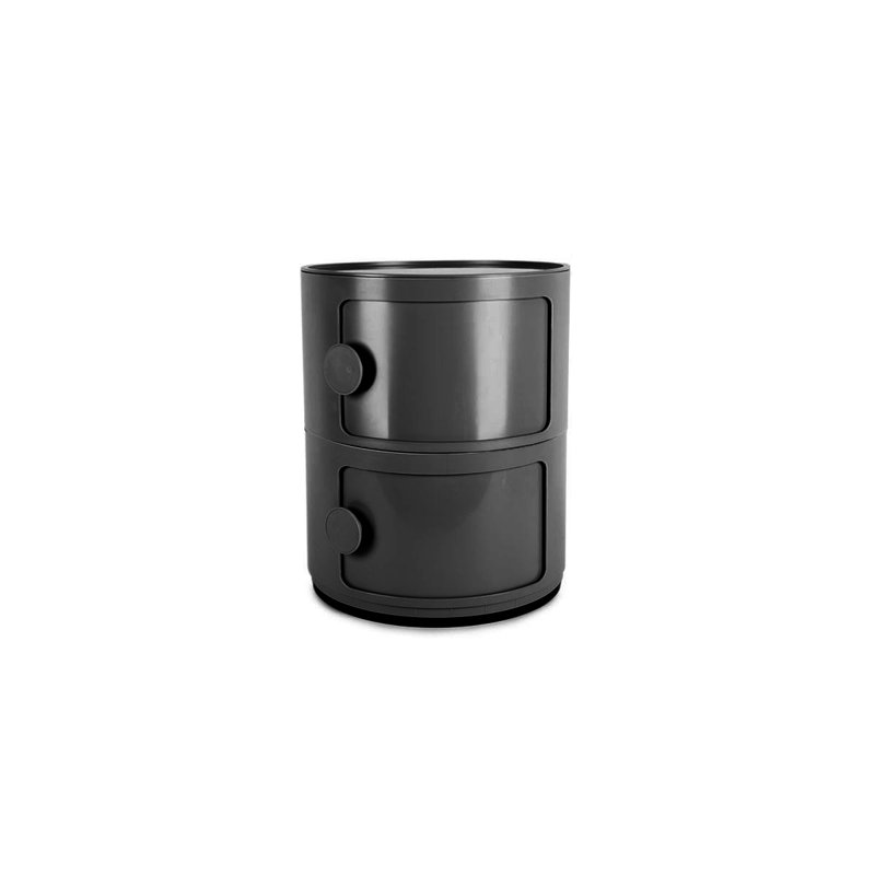 2-Shelf Round with Handles Side Table with Storage, Black