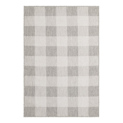 Tereon Checkered Machine Made Power Loom Polypropylene Plastic Indoor/Outdoor Area Rug in Gray