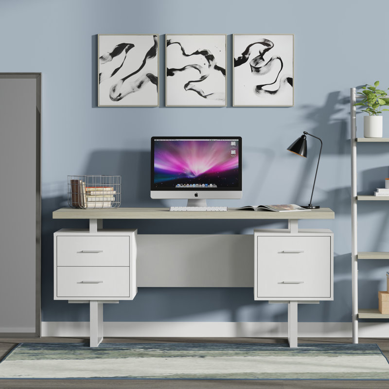 Auniya 60'' Desk, Light Taupe Top, White Body, White Metal/Hardware