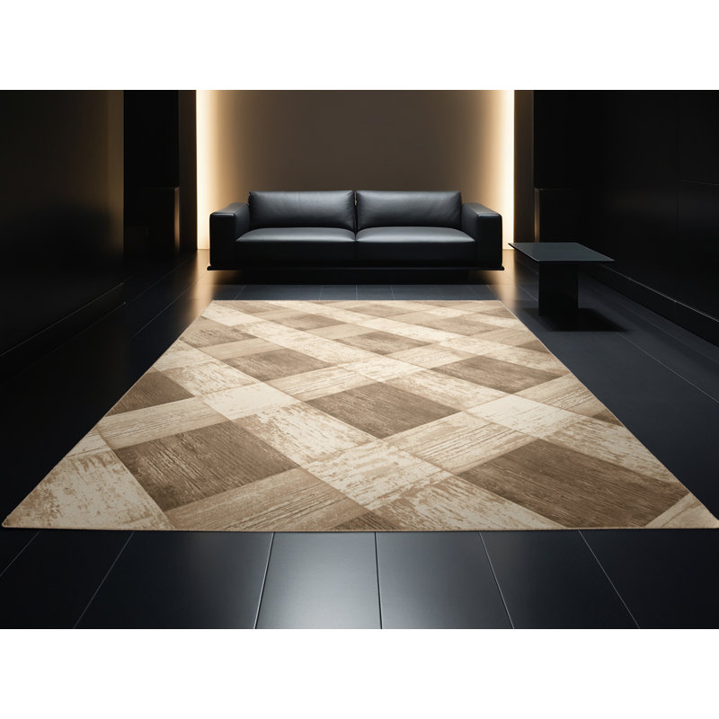 Tapis beige lavable à la machine Roslindale, Rond 8 pi