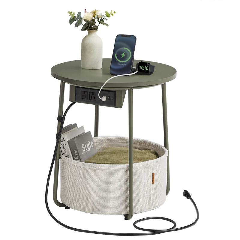 Table d'appoint avec station de charge, Vert forêt / blanc crème