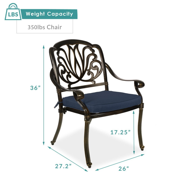 Chaise de patio empilable avec coussin, Bronze foncé, Bleu marine