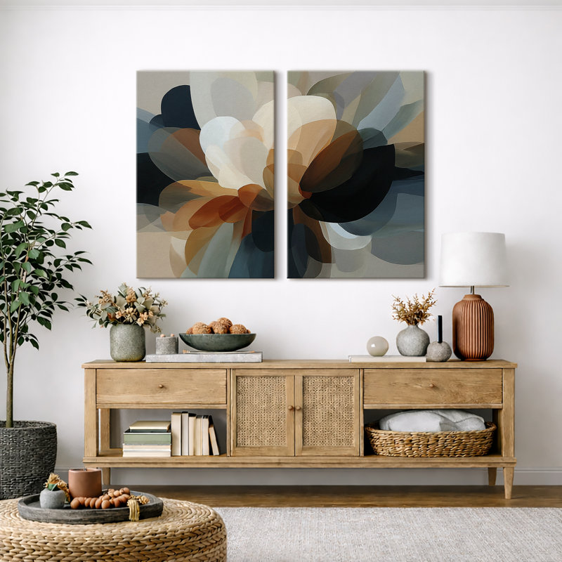 Art abstrait géométrique floral, photos de salon minimaliste moderne, impression sur toile encadrée, 2 pièces, Toile tendue