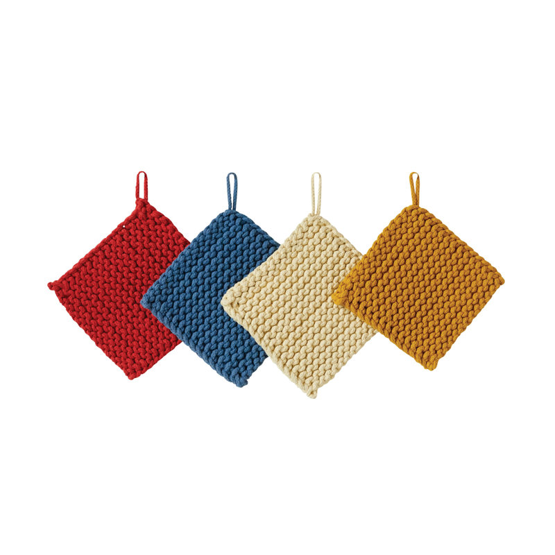 Poignée crocheté 2 pièces Elodge Joss & Main, Rouge / bleu / crème / moutarde