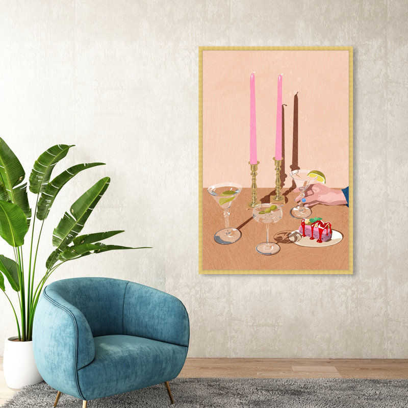Après le dessert - Peinture sur toile, H 54 po x l 36 po, Papier avec cadre doré