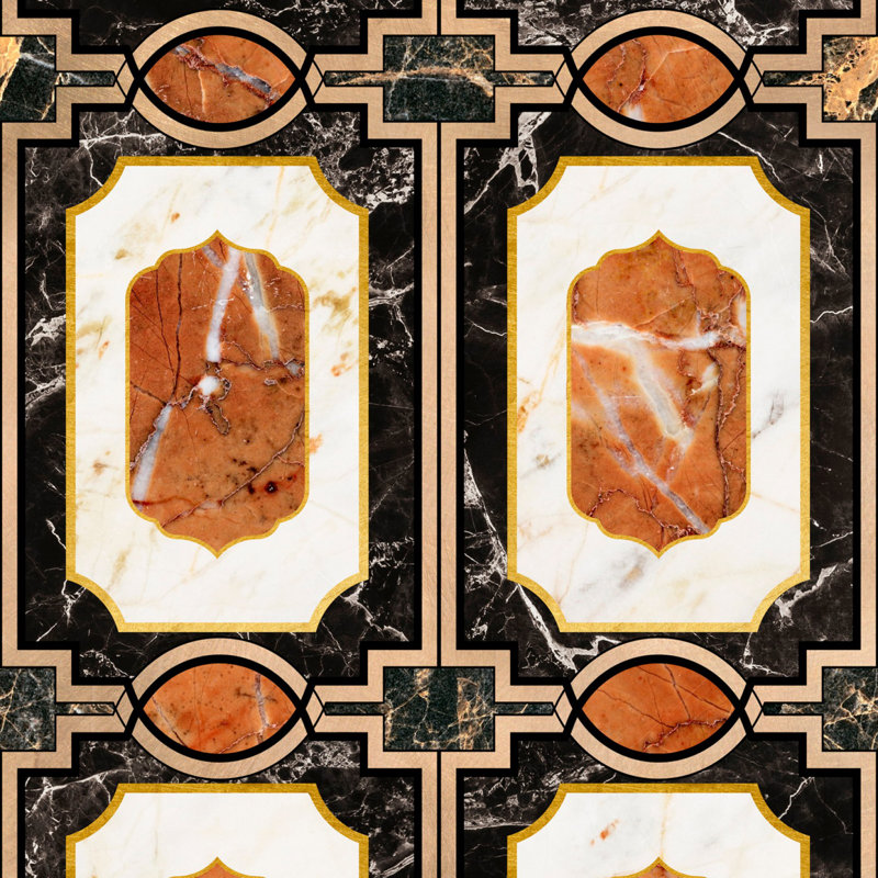 Manhattan Geometric Wallpaper Roll, Brown/Black/White/Gold