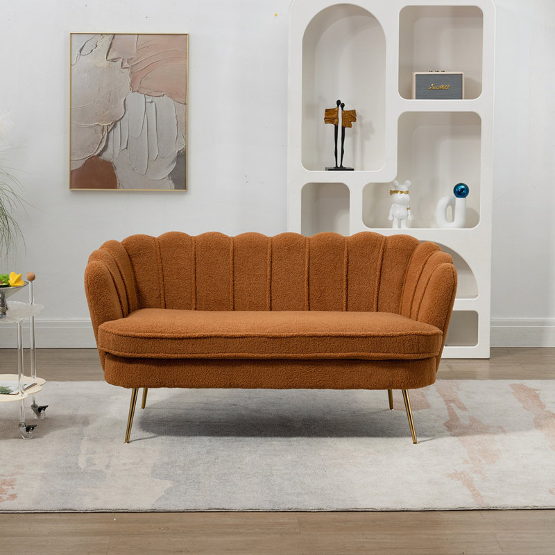 Petit canapé moderne avec repose-pieds et pieds en métal, Caramel