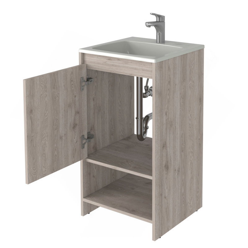 Meuble-lavabo autoportant Chariot, une tablette ouverte, Gris clair