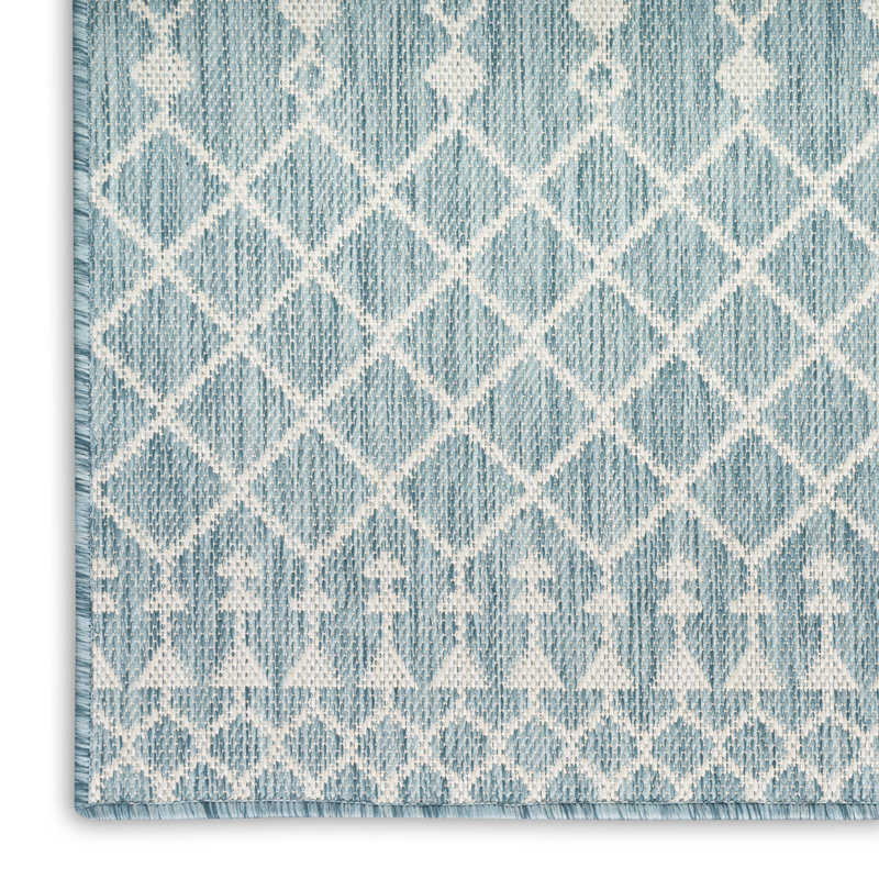 Tapis intérieur / extérieur Robbs, Aqua / bleu, Tapis de couloir 2 pi 2 po x 12 pi