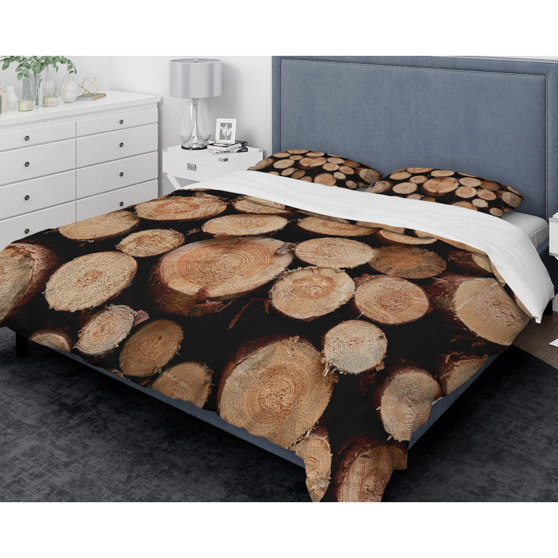 Ensemble de housse de couette designart concentrique circle of firewod, Housse de couette très grand + 2 taies décoratives