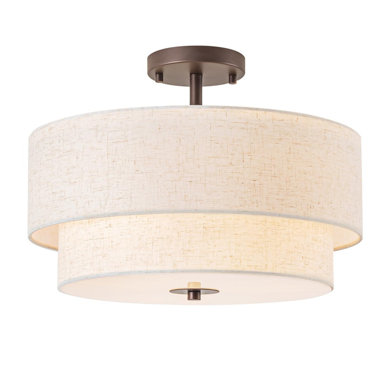 Semi Flush Mount Ceiling Light,16 inch Double Drum Ceiling Light Fixture,3-Light Semi Flush Mount Light Fixture,Oil Rubbed Bronze Finish,Modern Ceiling Light for Living Room,Bedroom,Hallway