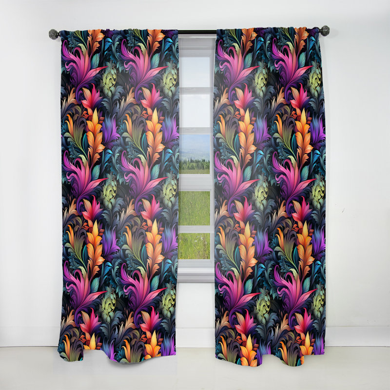 Neon Foliage Botanical Motif I - Rideau floral - Rideau floral obscurcissant - 1 panneau, L 52 po x L 95 po