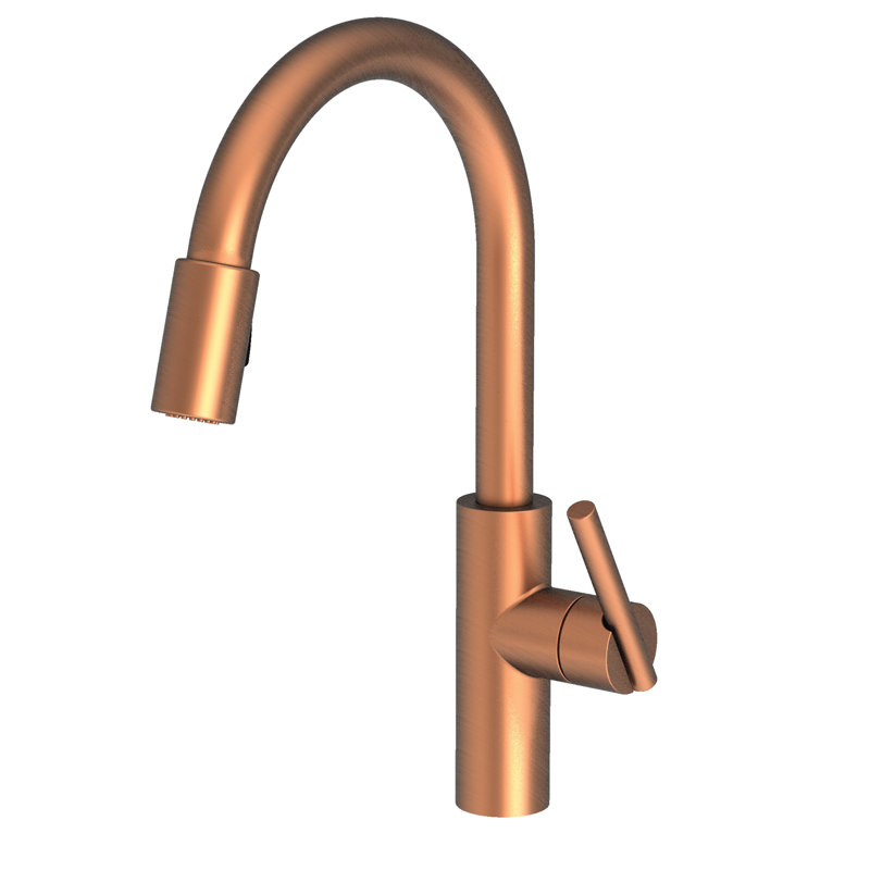 East Linear Pull Down Single Handle Kitchen Faucet, Antique Copper
