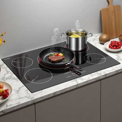Karinear 5 Burners Electric Stove Top, 30 Inch Electric Cooktop with Triple Ring Expandable Burner, 9000W High Power Ceramic Stovetop, 220-240V Hardwired