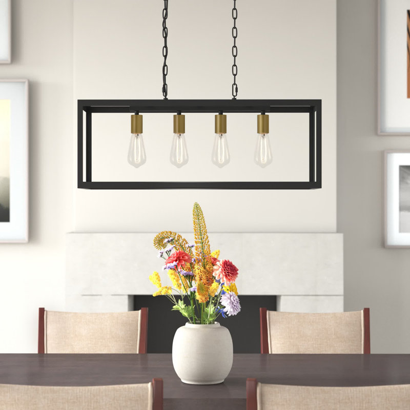 Luminaire suspendu pour îlot de cuisine Enciso, Noir, 4 lumières