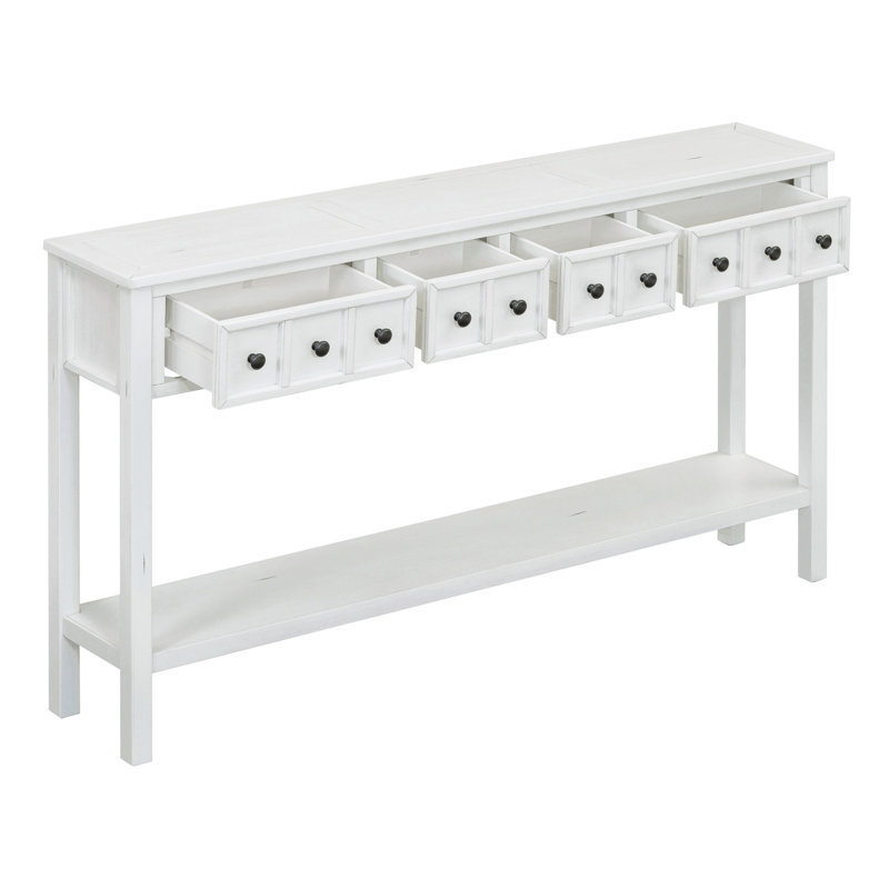 Tarsita Rustic Entryway Console Table Long Sofa Table with Drawers and Bottom Shelf Entryway Table, Antique White