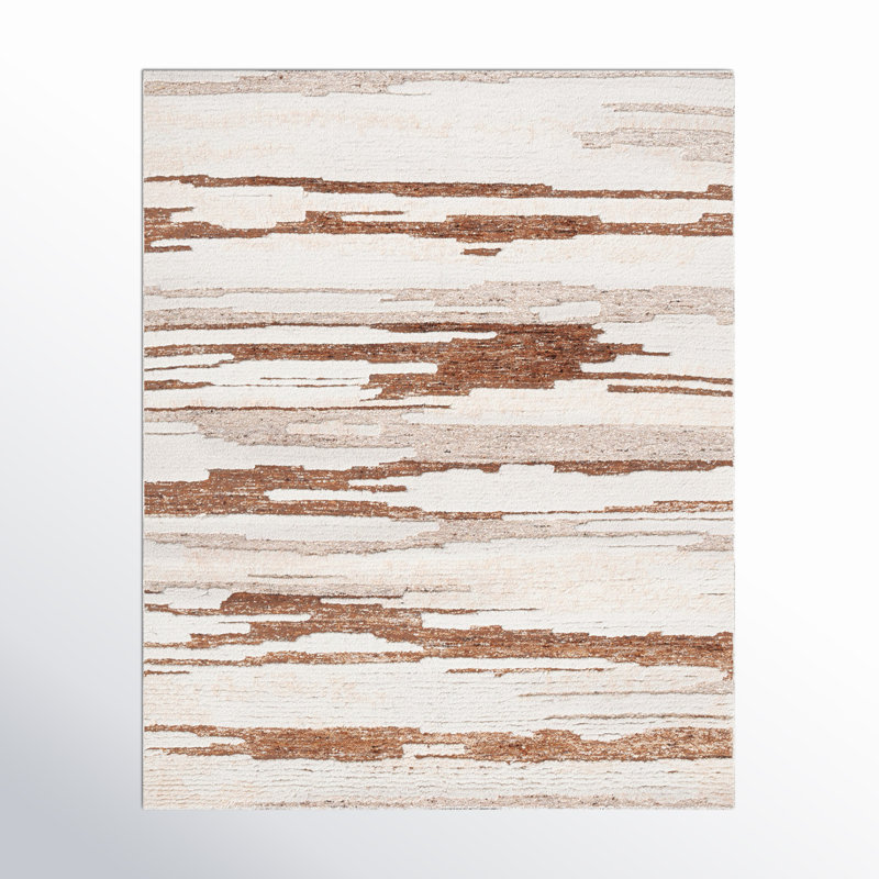 Rectangle Karla Abstract Hand-Knotted Wool/Cotton Area Rug in Ivory/Beige, Rectangle 8' x 10'