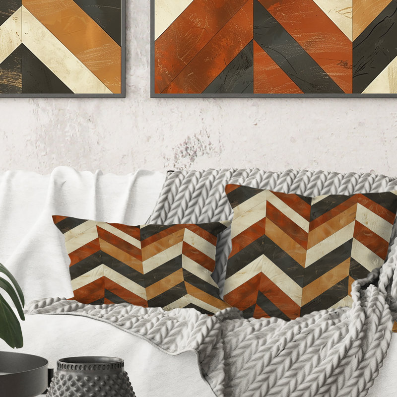 Orange Beige Chevron Pattern Dream - Modern Lumbar Pillow