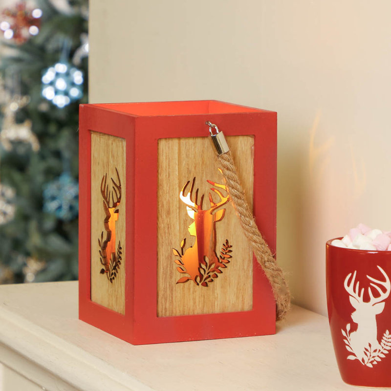 Wood Tabletop Lantern, Red