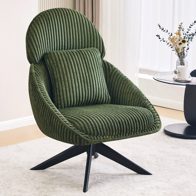 Fauteuil d'appoint pivotant avec coussin Areyah, Velours côtelé vert