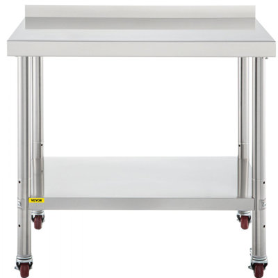 Stainless Steel Prep Table, 440lbs Load Capacity Heavy Duty Metal Worktable with Backsplash Adjustable Undershelf & 4 Casters, Commercial Workstation for Kitchen Restaurant
