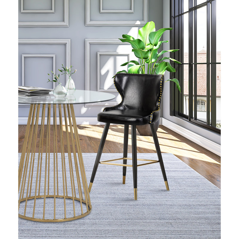 Berneice Counter Stool, Black Vegan Leather
