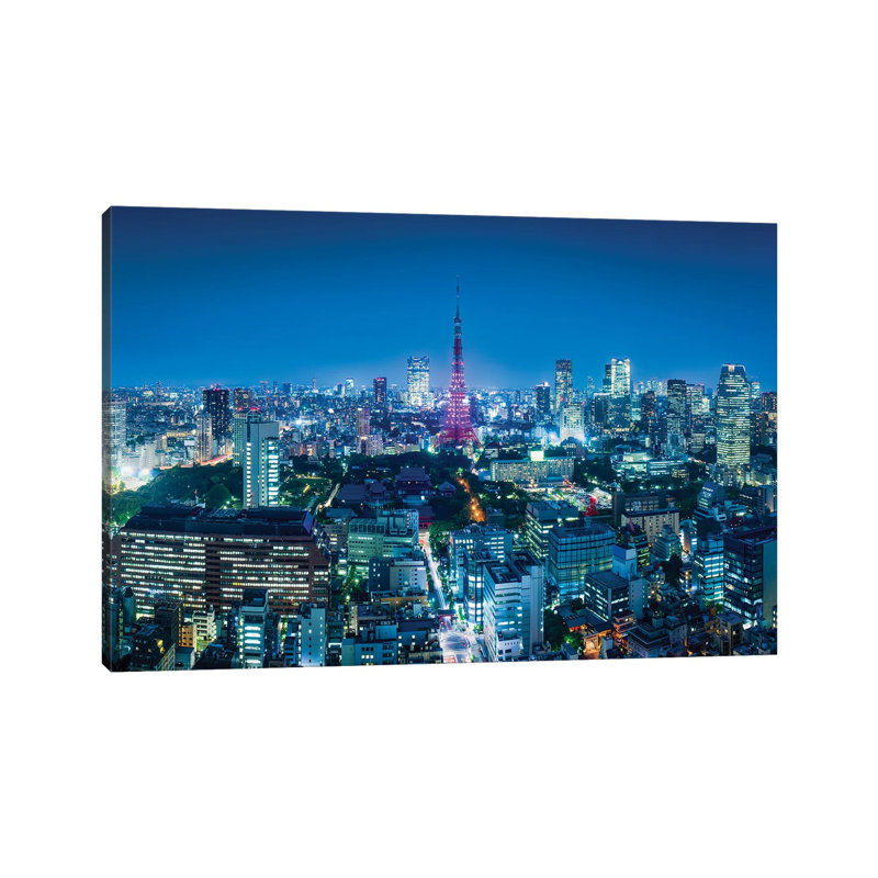 Tokyo Skyline And Tokyo Tower At Night by Jan Becke - Wrapped Canvas Print, 20.32 cm H x 30.48 cm W