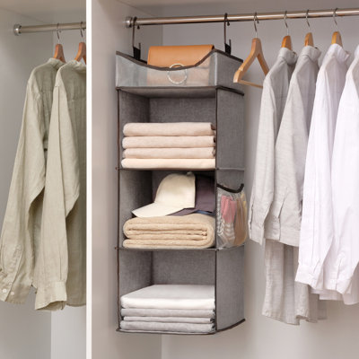 Aislin 3-Shelf Fabric Hanging Closet Organizer, Foldable Wardrobe Storage Shelf for Clothes, Bags, Shoes
