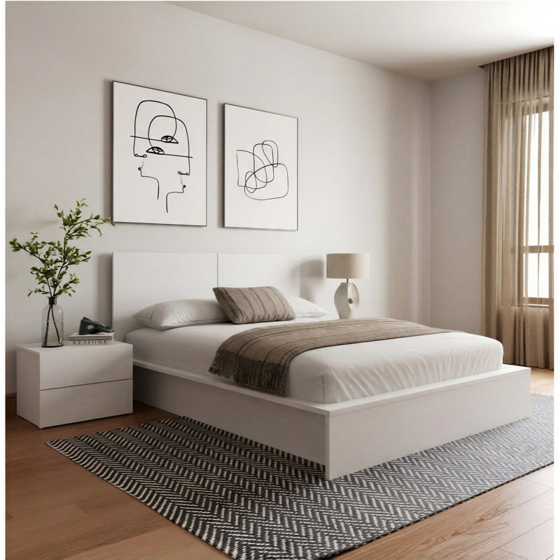 Antonnio 3 Piece Bedroom Set with Bed, Headboard, and 2 Nightstands, Queen, White