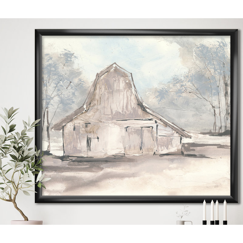 « campagne grange gray vi »-cadre photo sur toile, H 16 po x l 16 po x P 1 po, Cadre noir