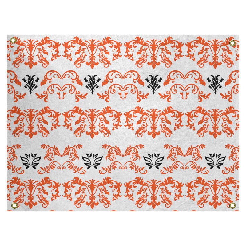 Tapisserie baroque en polyester polyester Cincinnati, H 50 po x l 59 po, Blanc / Orange / Noir
