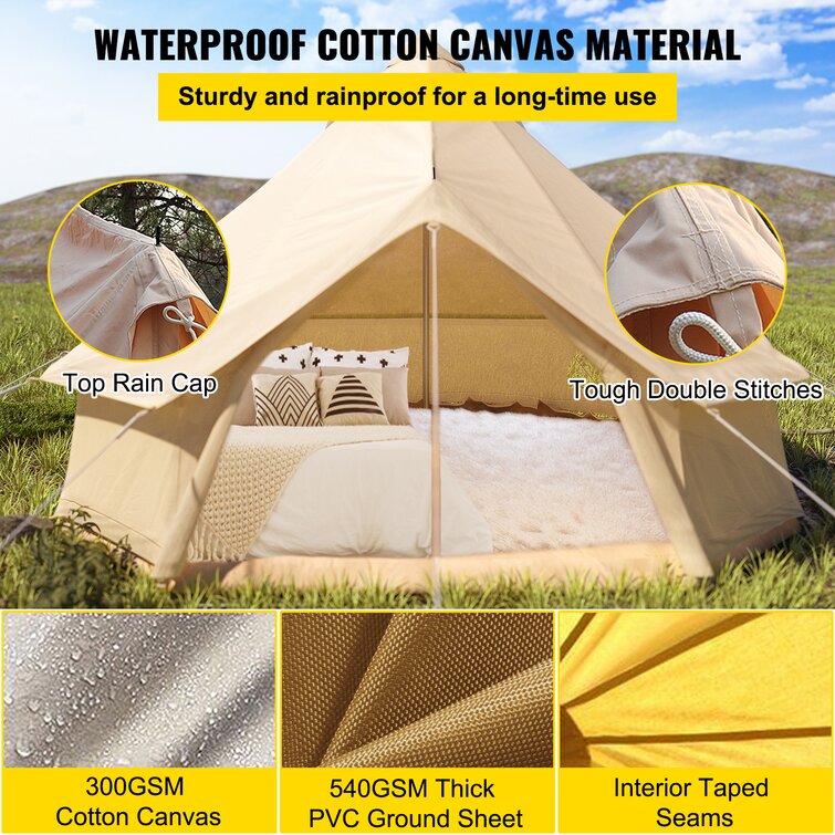 VEVOR 5-Person Waterproof Canvas Tent 9.8 ft.in Dia. 100% Cotton Canvas Bell Yurt Tent with Stove Jack in 4 Seasons