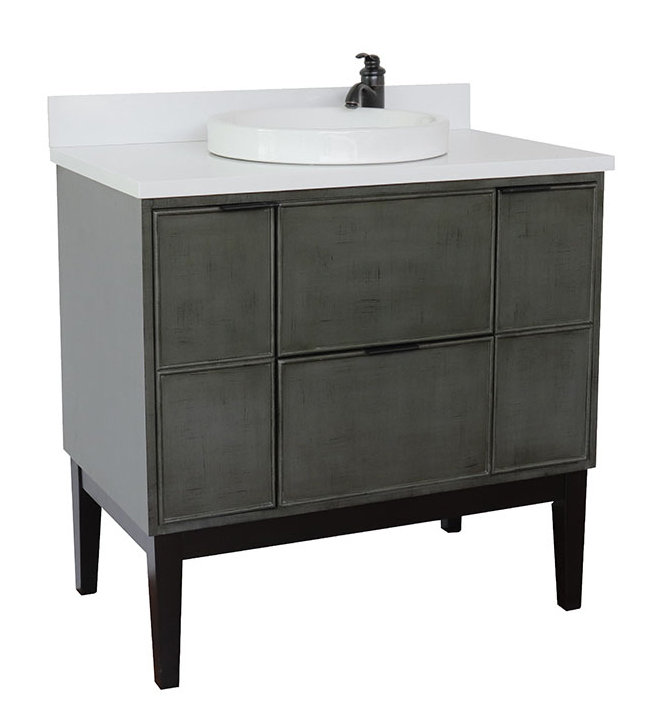 37'' Single Bathroom Vanity with Top, White Quartz