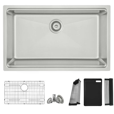 Stylish Dual Mount 31" Single Bowl Stainless Steel Workstation Kitchen Sink with Accessories