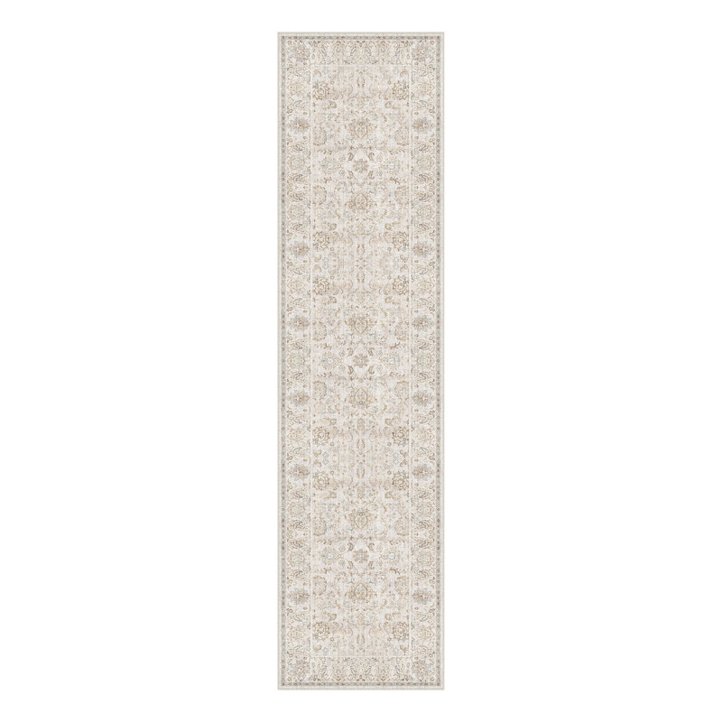 Elara Vintage Floral Machine Washable Area Rug With Non-Slip Backing, Runner 2' x 8', Gray