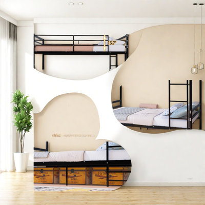Lits simples superposés avec rangement, structure en métal 600 lb, maison moderne