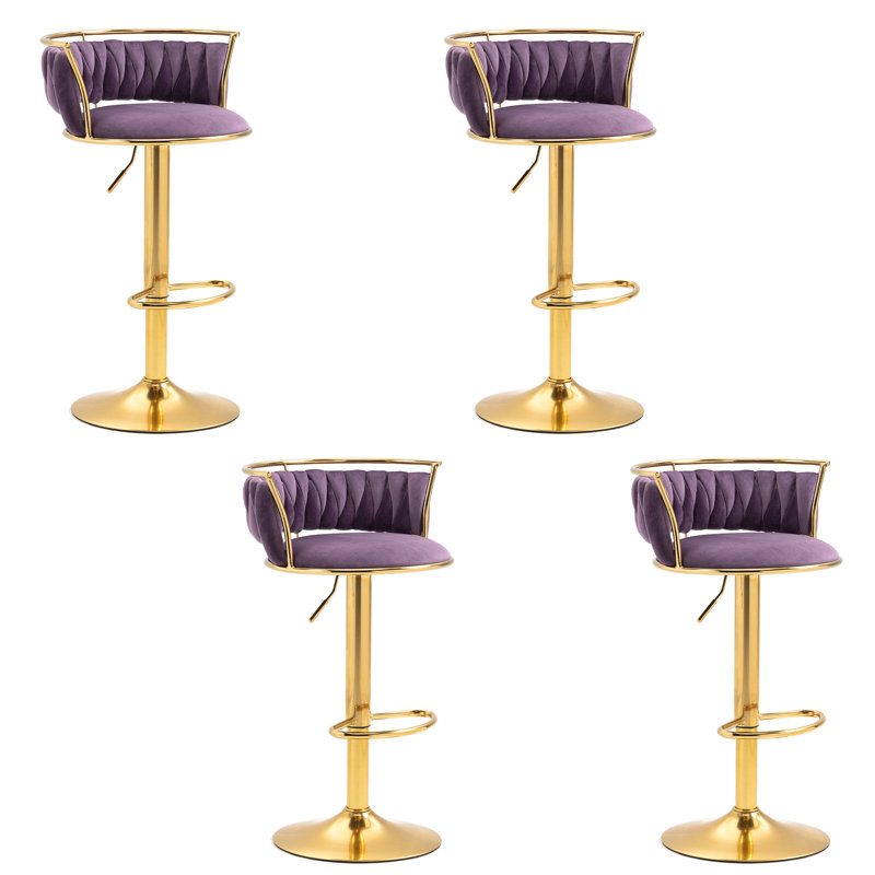 Christal Height Adjustable Swivel Bar Stool, Gold, Purple
