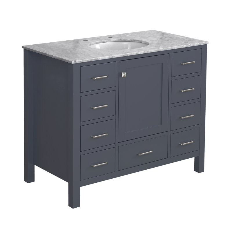 Ensemble de meuble-lavabo simple 42 po Claudett, Marbre de Carrare, Gris marine