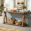 Table console 63 po en bois massif, canapé d'entrée étroit avec rangement à 2 niveaux