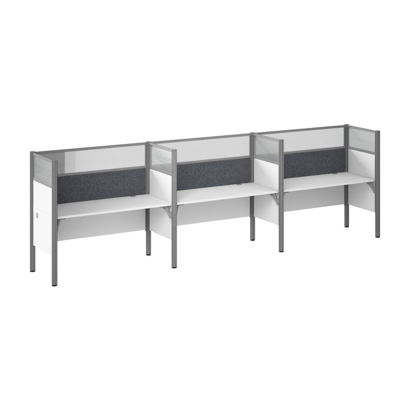 Pro-Biz Rectangle 3 Person Cubicle with Cable Management, White/Gray