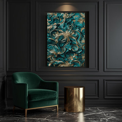 «Abstract Florals 76», art mural sur toile verte