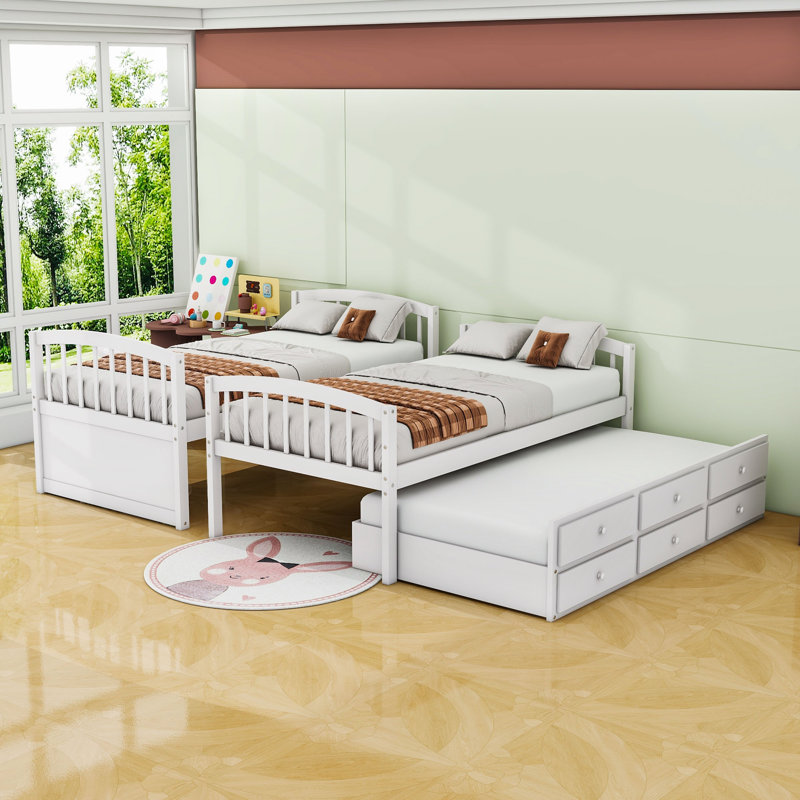 Effrem Kids Twin Over Twin Bunk Bed with Trundle with Drawers, White