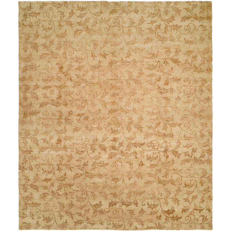 Wool Floral Area Rug in Beige, Rectangle 12' x 15'