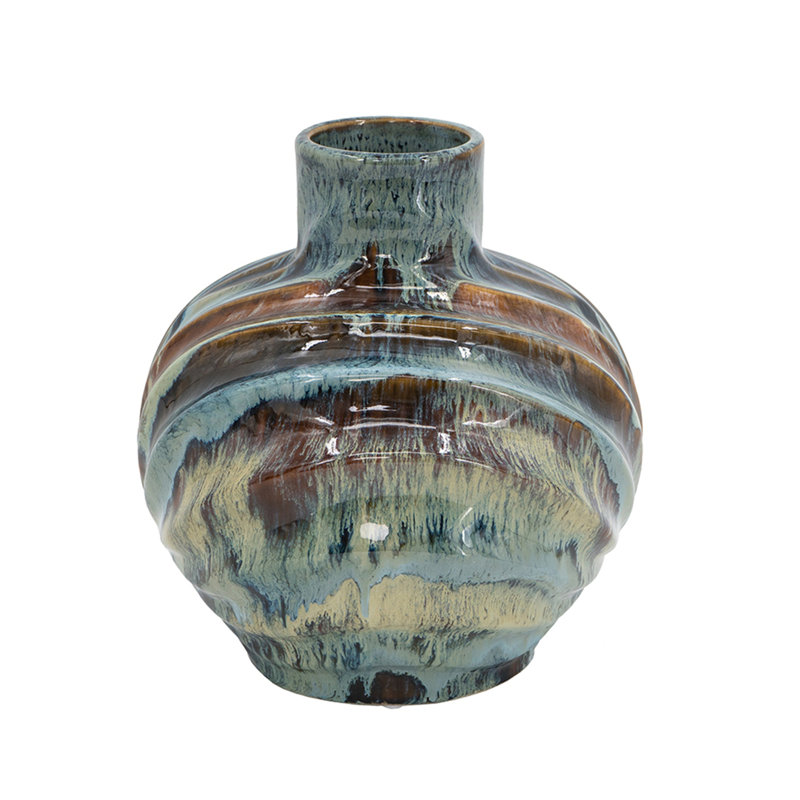 Blue and Brown Reactive Glazed Accent Vase