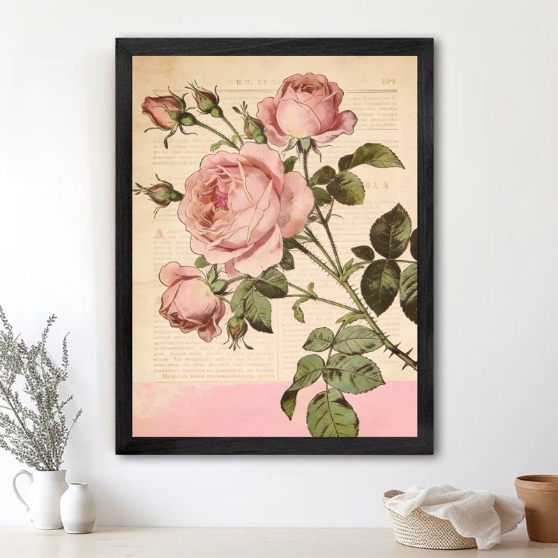Reproduction d'art encadrée noire, rose, rose ou chou, H 11 po x l 9 po