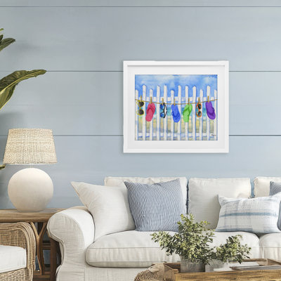 Summer Clothesline with Flip Flops Framed Print Under Glass, design by Paul Brent