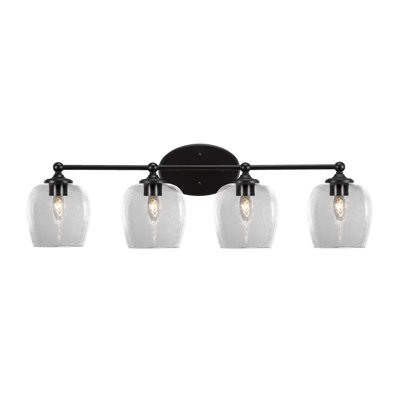 Barre d'éclairage de salle de bain 4 lumières Aitkens au fini noir mat avec verre transparent de 6 po