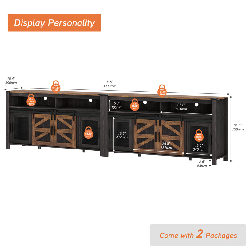 August Grove® 118“ High TV Stand, Black/Brown/Brown