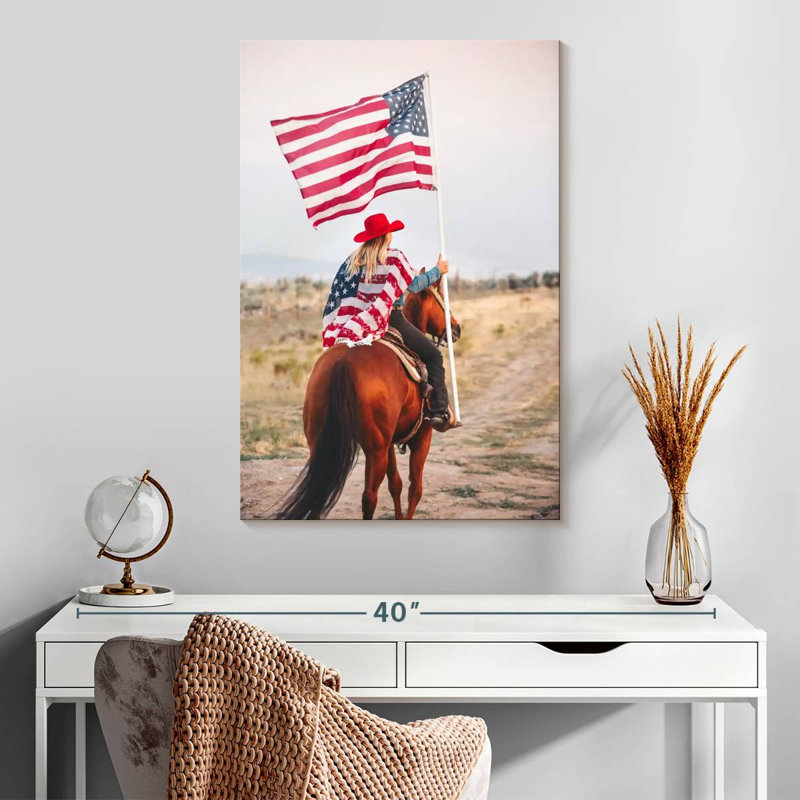 Mehar, patriotique, cow-boy à cheval, H 30 po x l 20 po